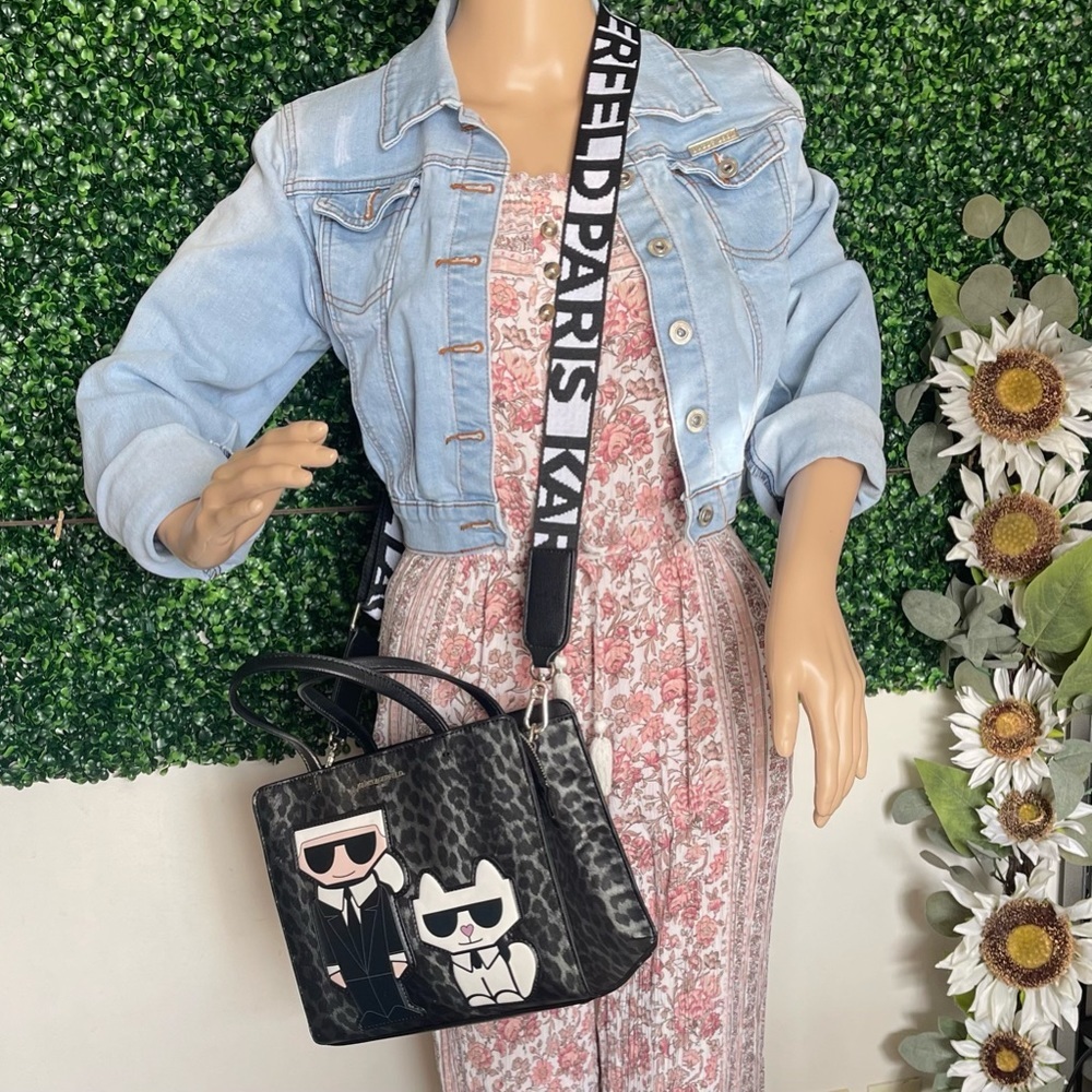 Karl Lagerfeld Paris Mini Tote Leopard Crossbody – Black/Grey - Picture 3 of 12